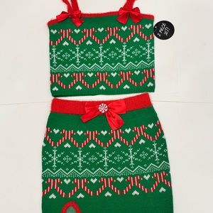 Festive Green and Red Knit Set NWT
